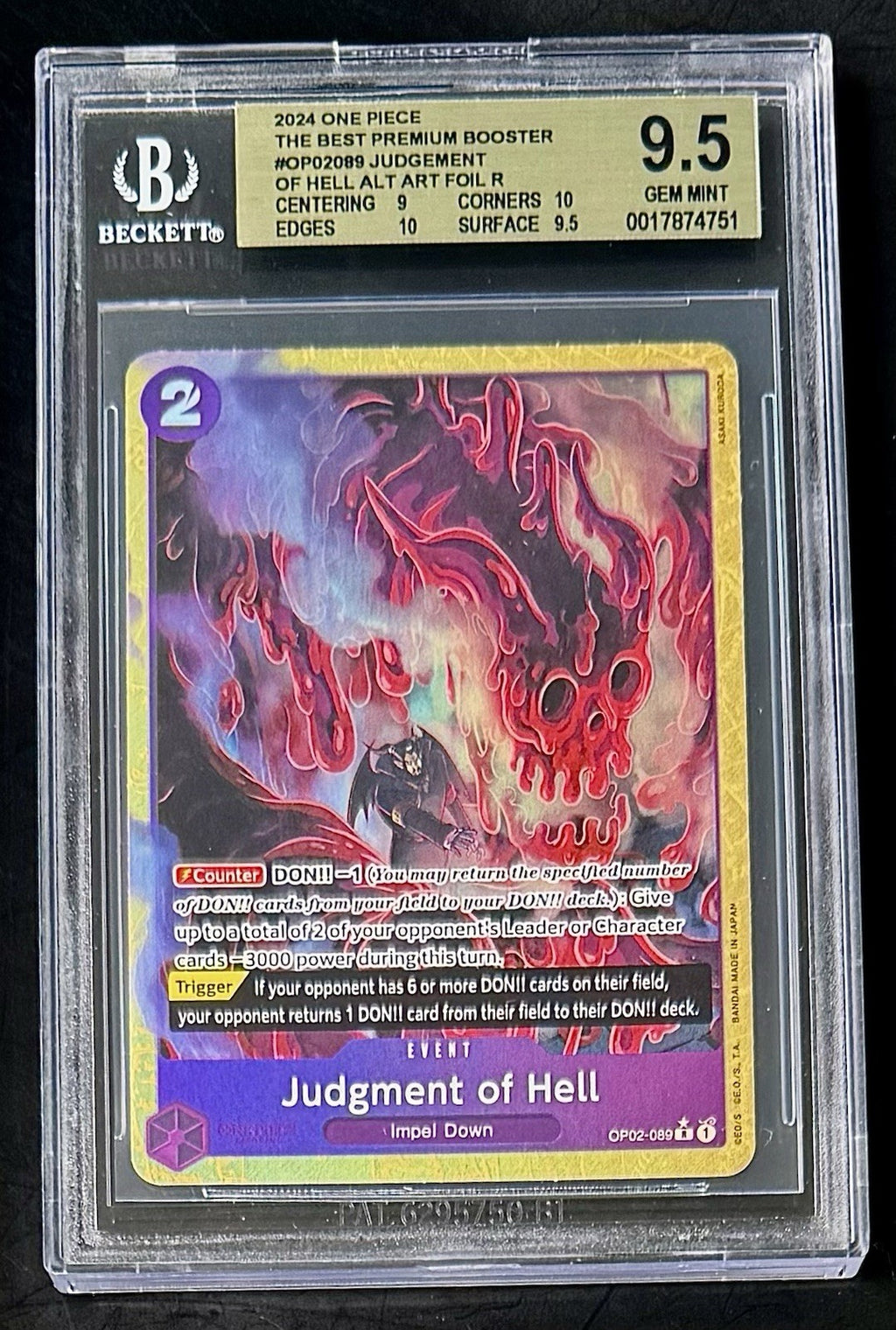 BGS 9.5 One Piece OP02-089 R* Judgment of Hell Alt Art - English - PRB01 -Graded