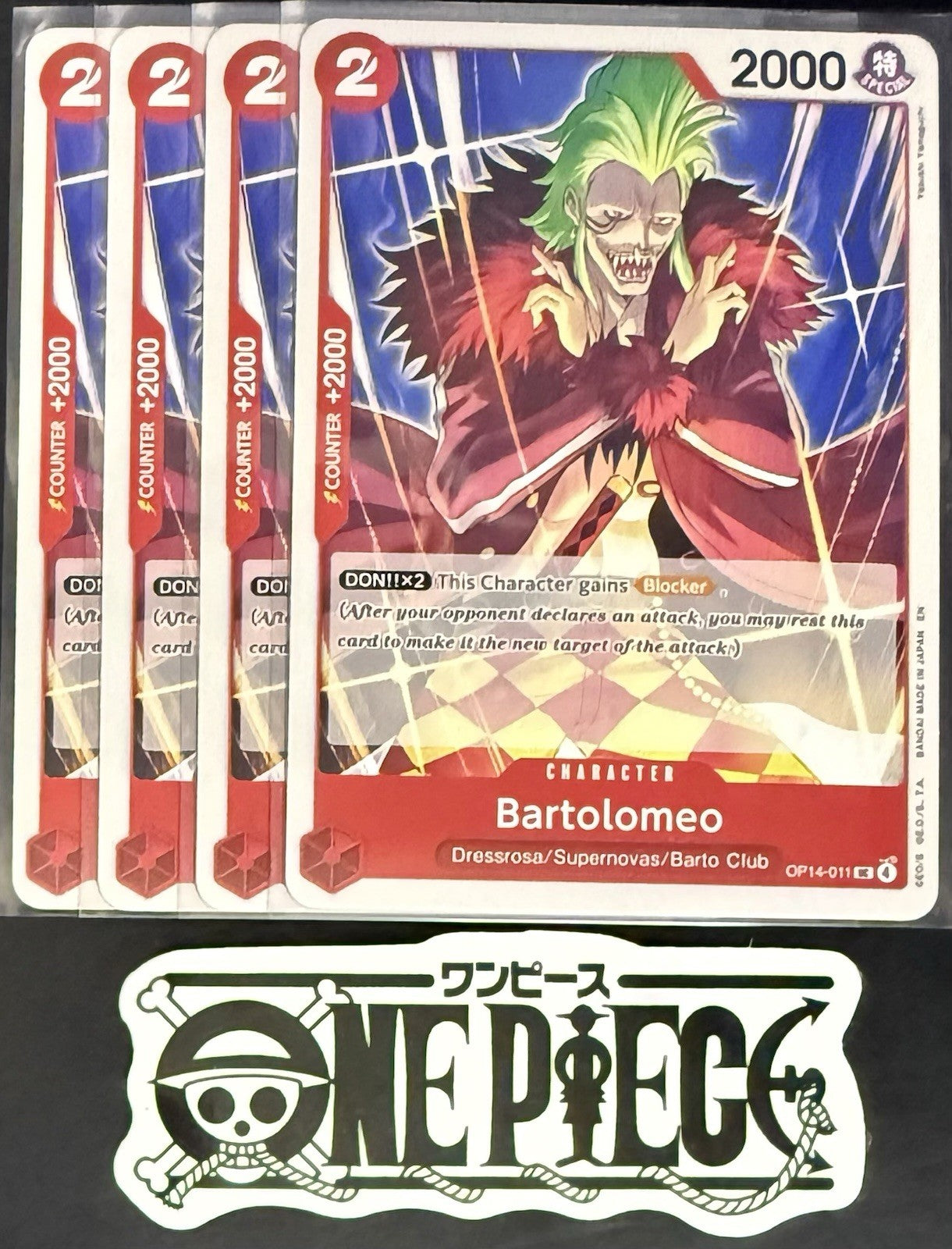 4x One Piece OP14-011 UC Bartolomeo - ENG - Regular - Playset - NM/M
