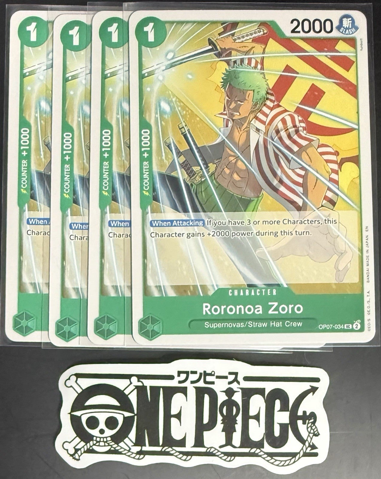 4x One Piece OP07-034 UC Roronoa Zoro - English - Regular - Playset - TCG - NM/M