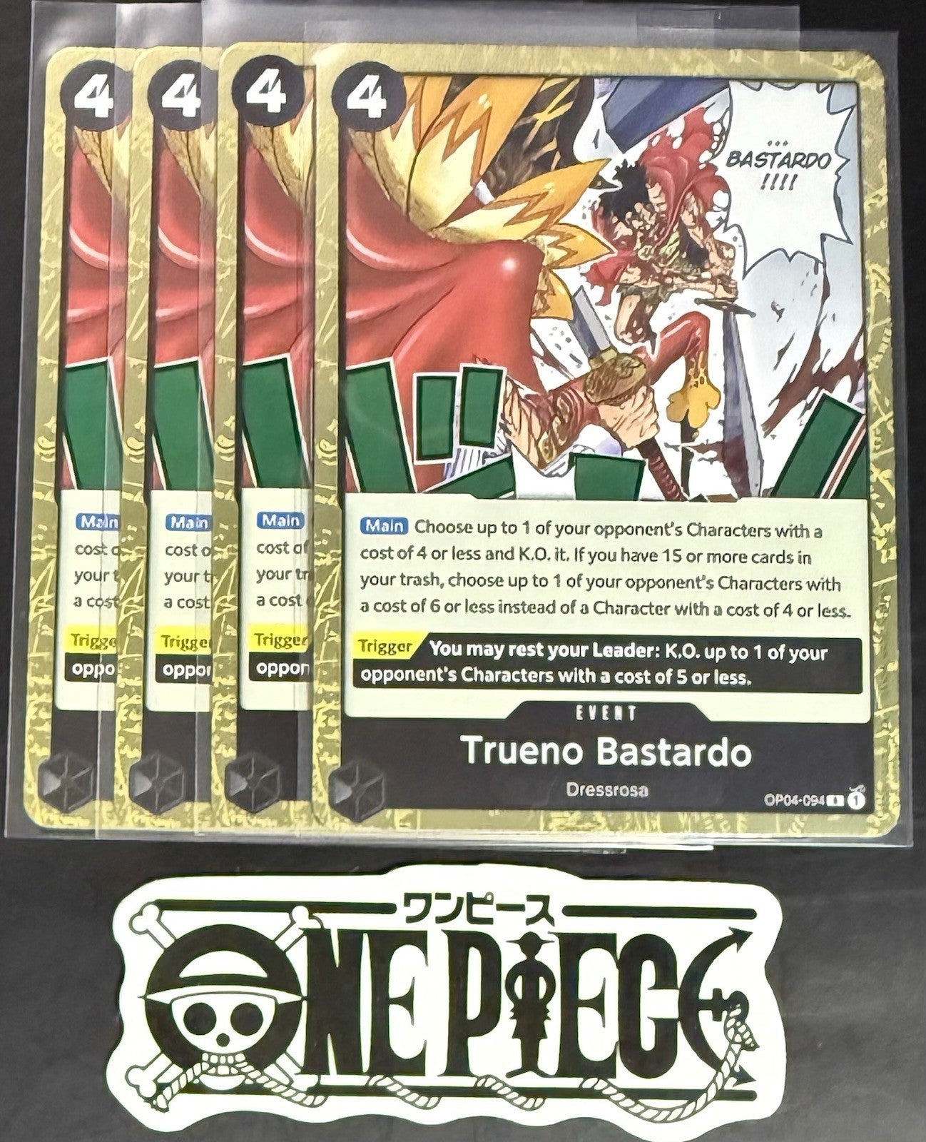 4x One Piece OP04-094 R Trueno Bastardo - English - Rare - Play Set - NM/M