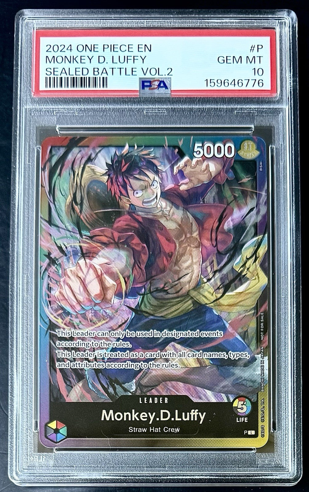 PSA 10 One Piece P-L - Monkey.D.Luffy - EN - Foil - Sealed Battle Vol.2
