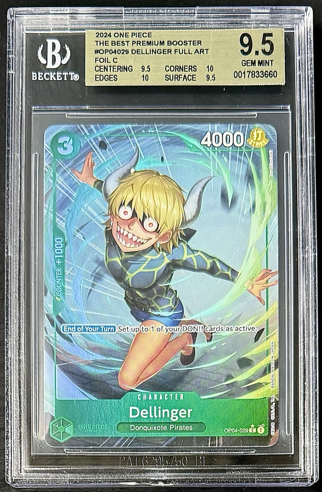 BGS 9.5 One Piece OP04-029 C* Dellinger Full Art - English - PRB01 - Graded