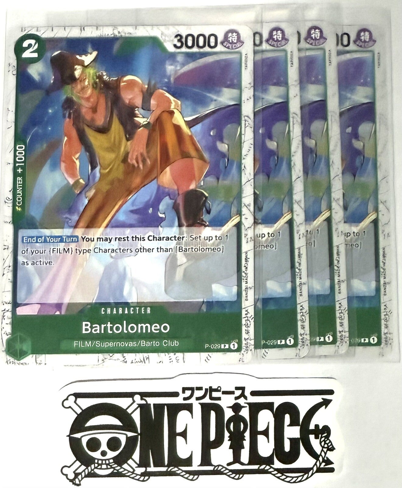 4x One Piece P-029 P Bartolomeo - Flag Foil - English - Play Set - TCG - NM/M