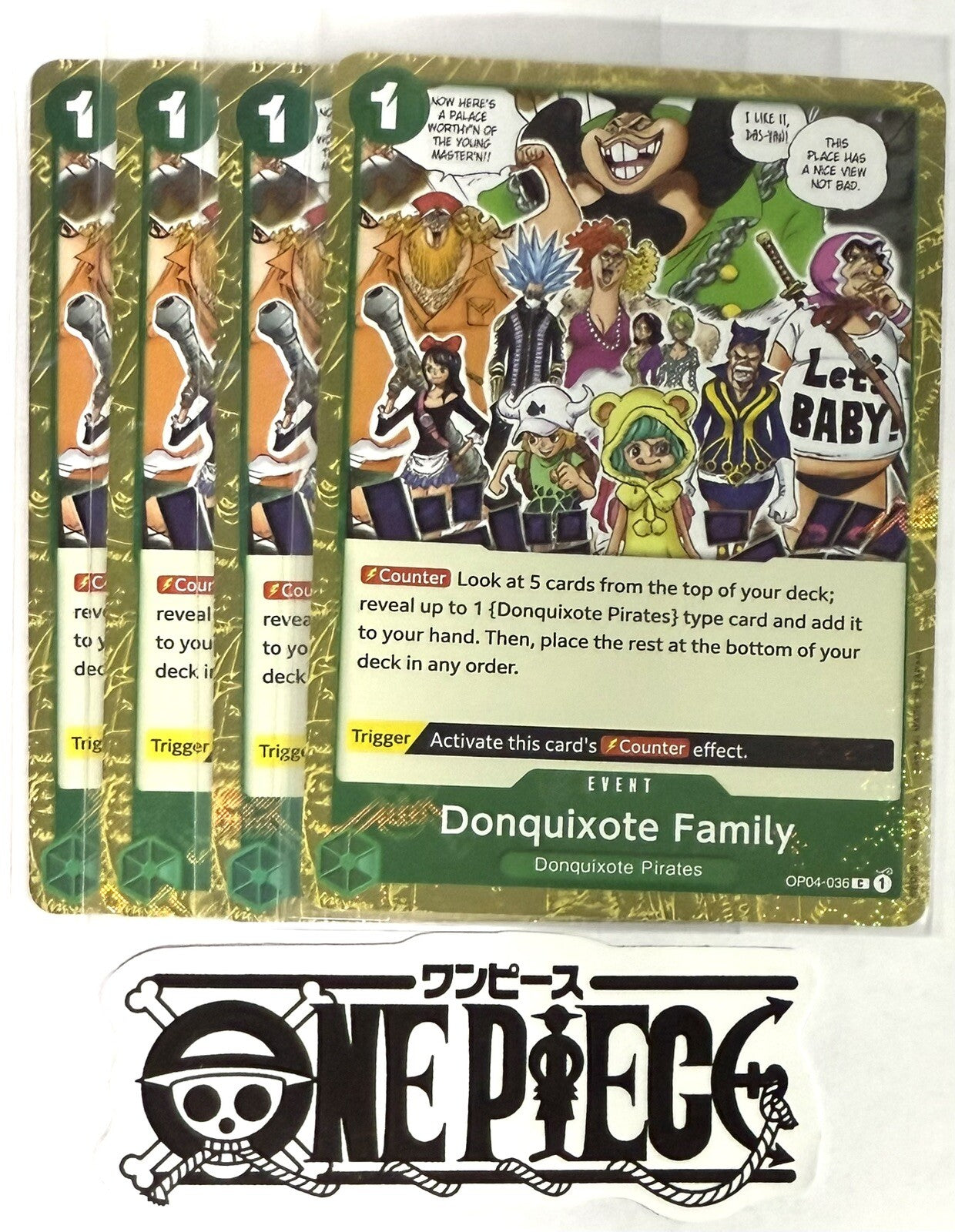 4x One Piece OP04-036 C Donquixote Family - Flag Foil - English - Playset - NM/M