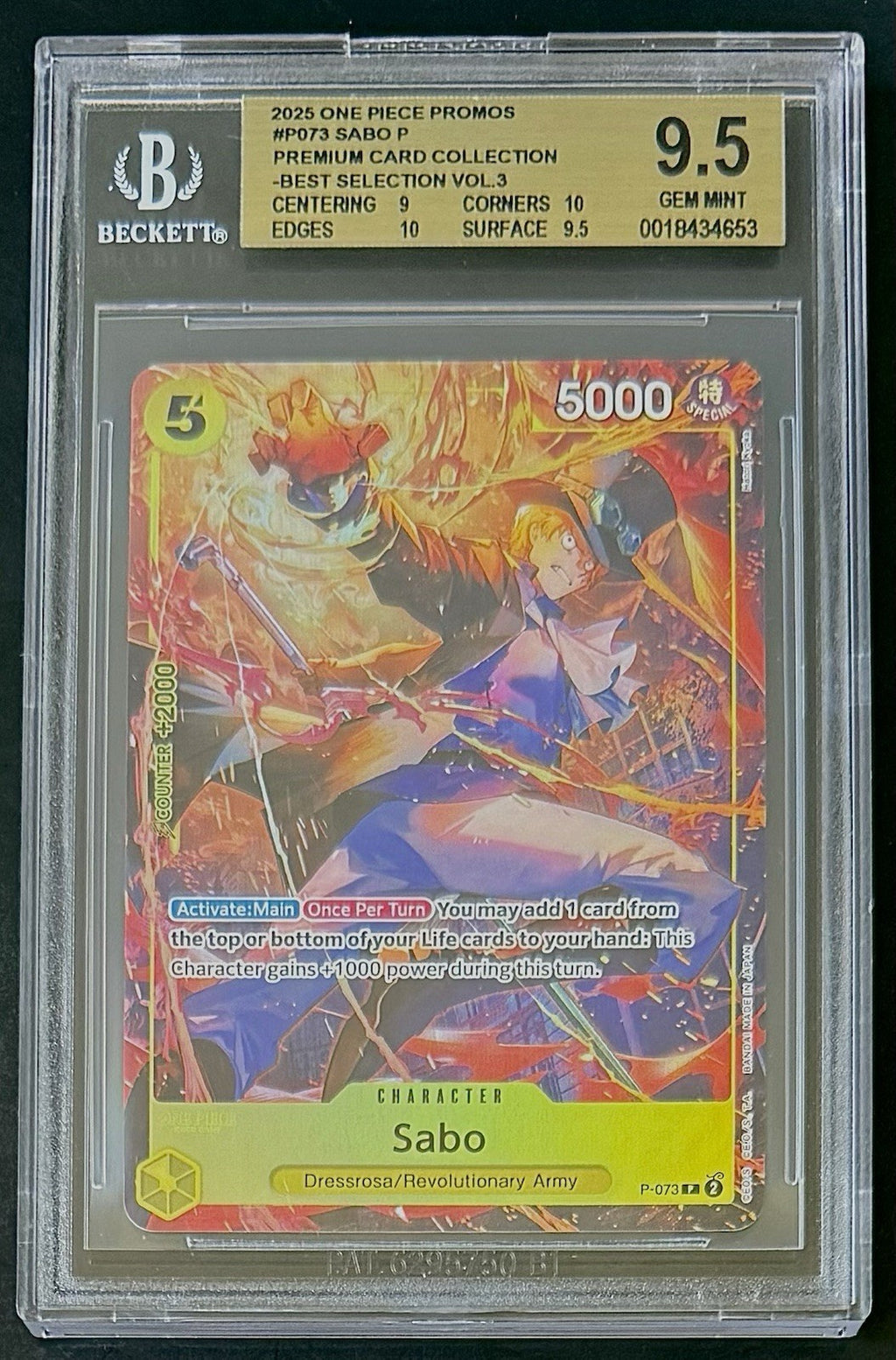 BGS 9.5 One Piece P-073 P - Sabo - EN - Foil - Best Selection Vol.3 - Graded