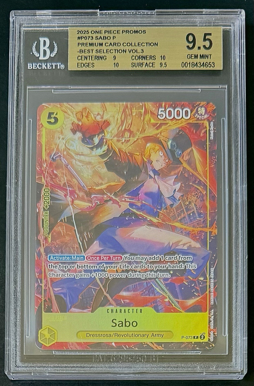 BGS 9.5 One Piece P-073 P - Sabo - EN - Foil - Best Selection Vol.3 - Graded