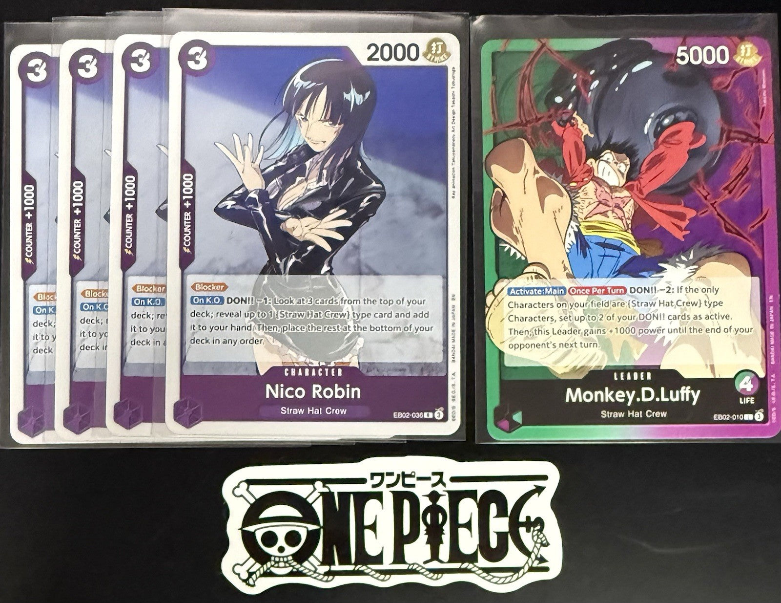 4x One Piece EB02-036 R Nico Robin + Leader - ENG - Foil - Play Set - TCG - NM/M