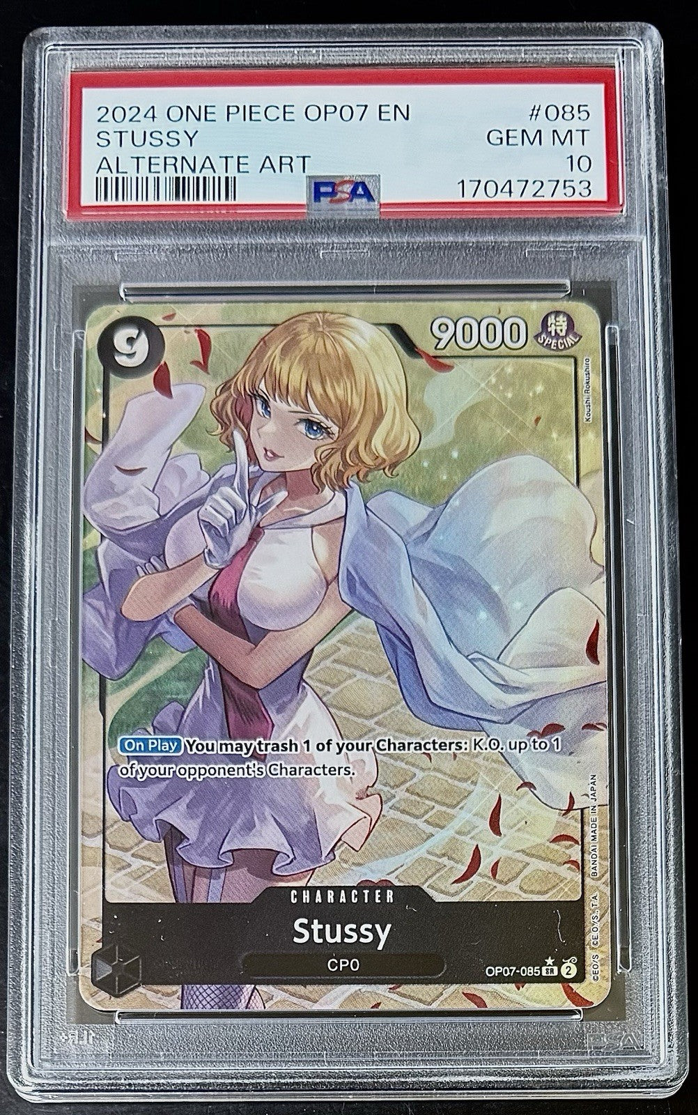 PSA 10 One Piece OP07-085 SR* - Stussy - Alt Art - EN - 500 Years in the Future