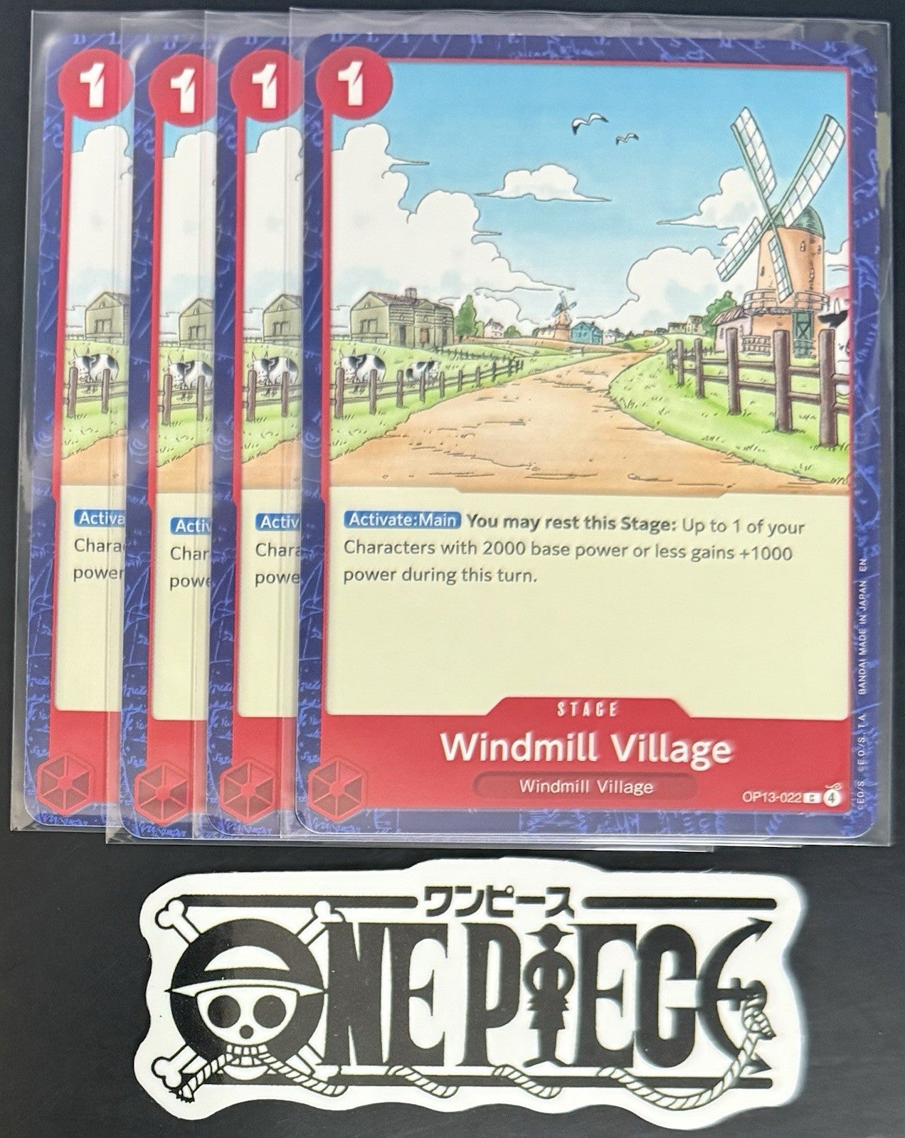 4x One Piece OP13-022 C Windmill Village - ENG - Regular - Playset - TCG - NM/M