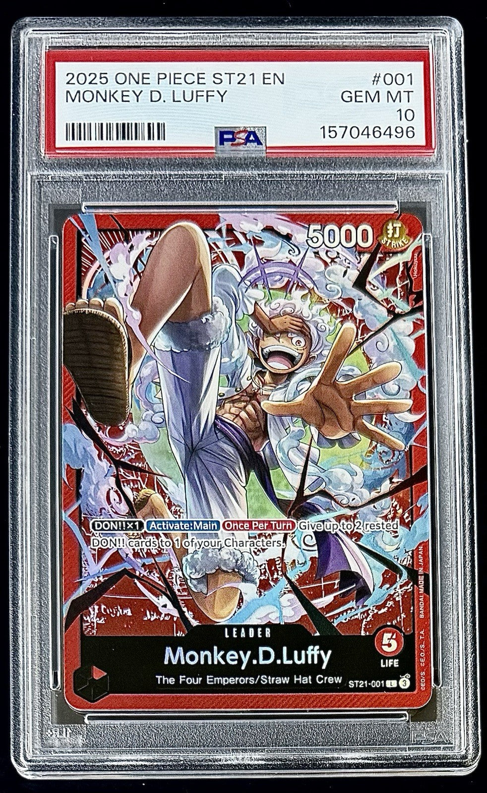 PSA 10 One Piece ST21-001 L - Monkey.D.Luffy - EN - Foil - EX Gear 5