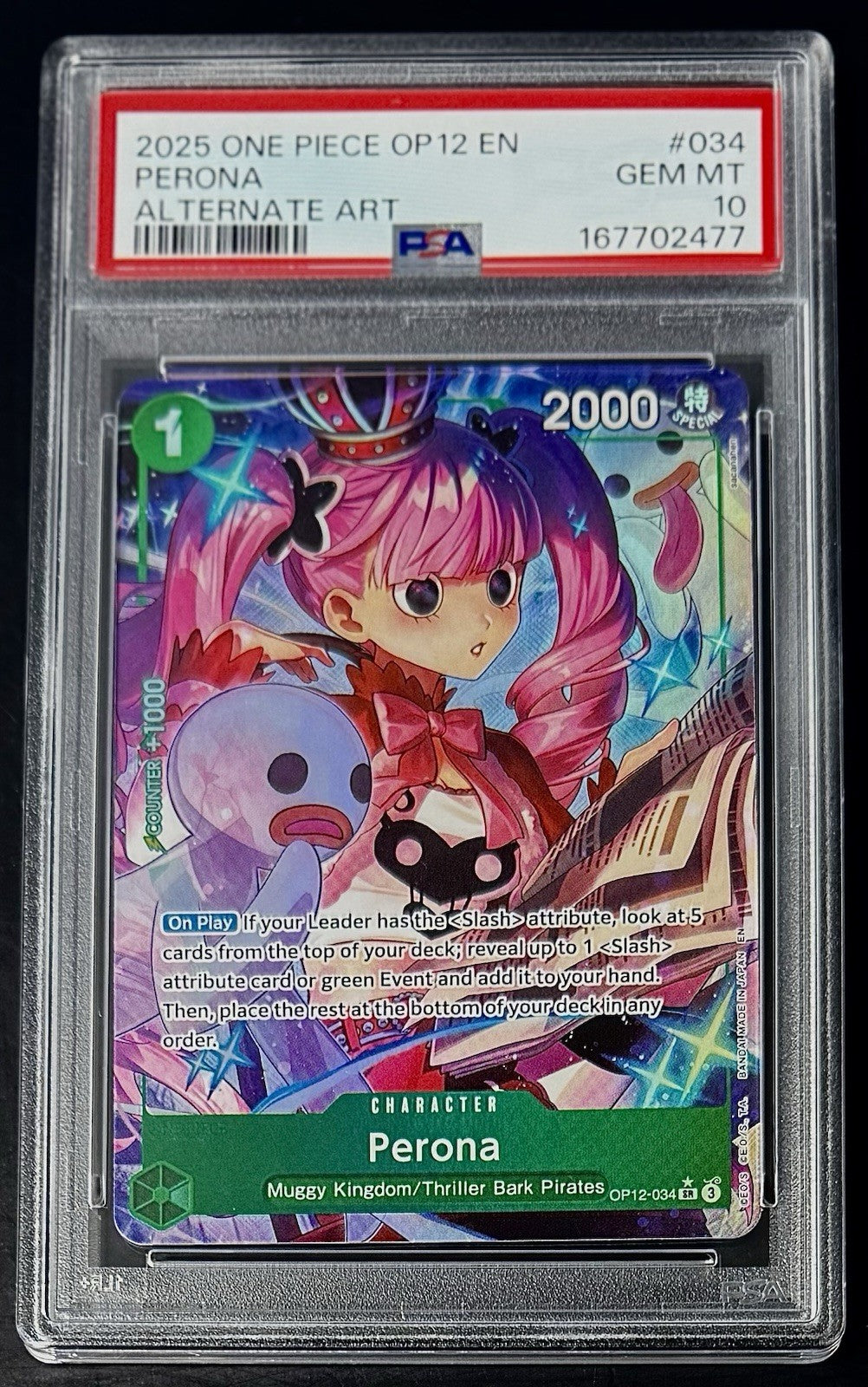 PSA 10 One Piece OP12-034 SR* - Perona - Alt Art - EN - Legacy of the Master