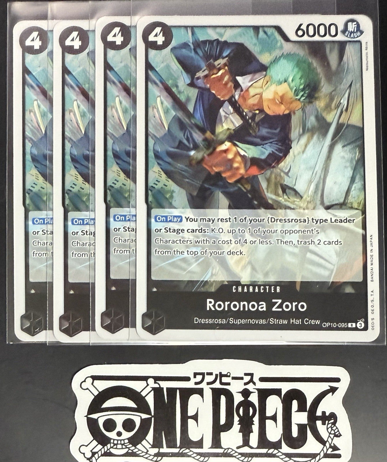 4x One Piece OP10-095 R Roronoa Zoro - English -Foil - Playset - TCG - NM/M