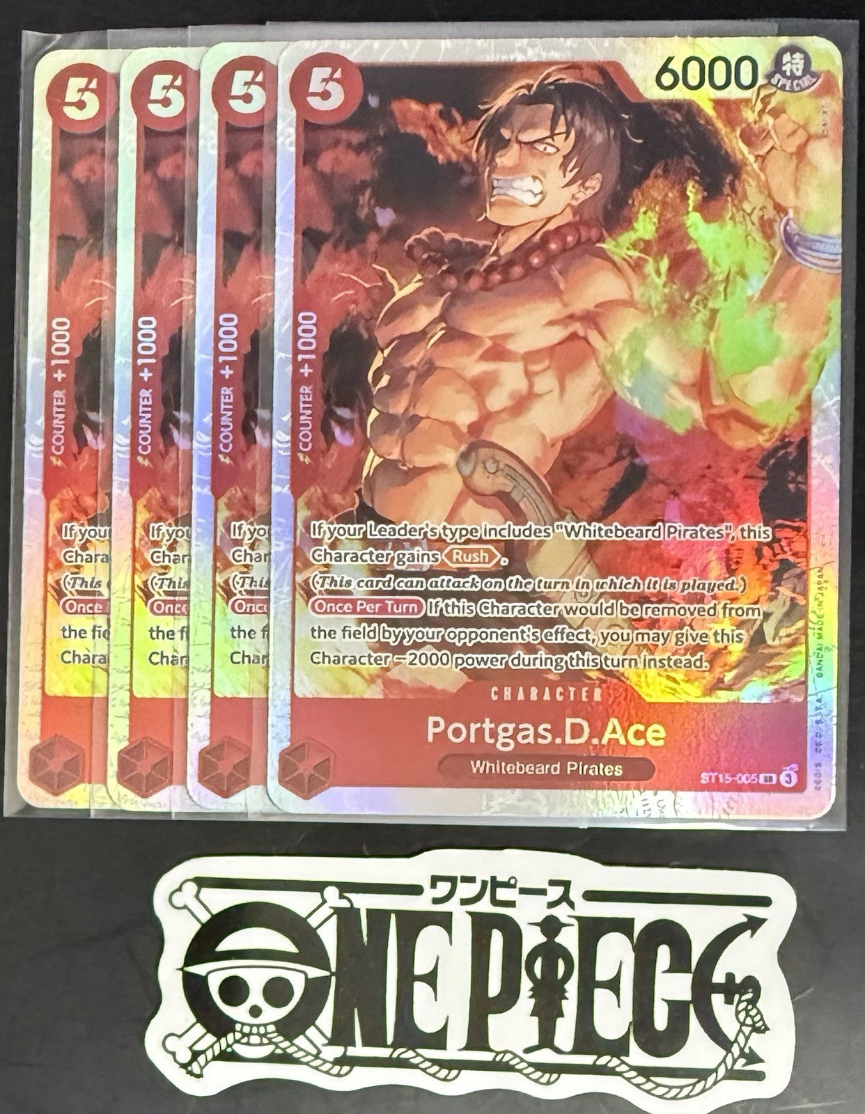 4x One Piece ST15-005 SR - Portgas.D.Ace - EN - Foil - Playset - TCG - NM/M