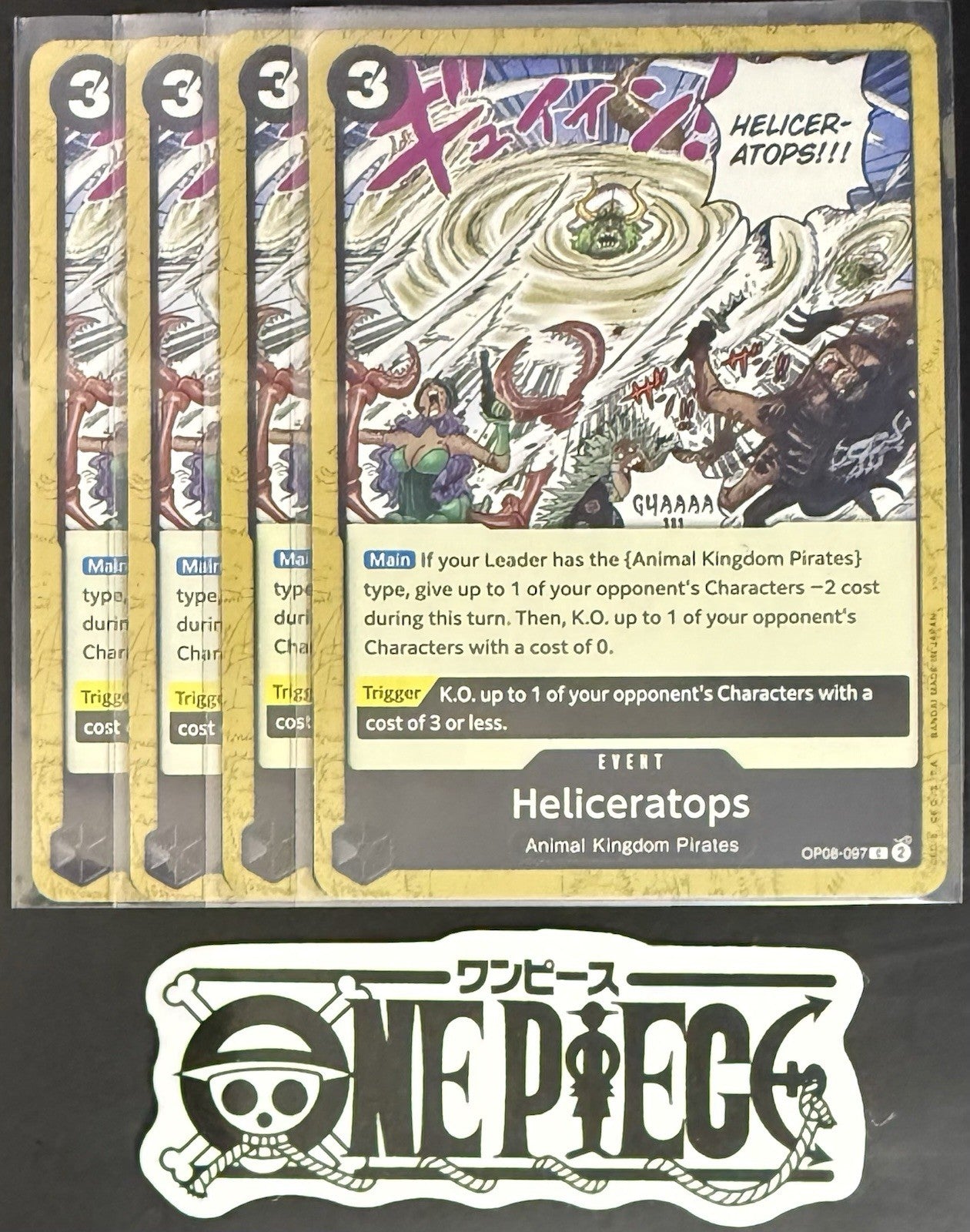 4x One Piece OP08-097 C Heliceratops - ENG - Regular - Play Set - TCG - NM/M