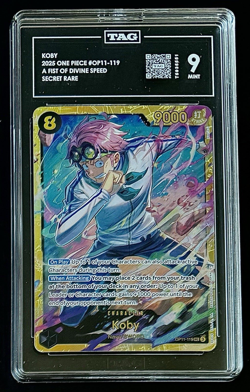 TAG 9 One Piece OP11-119 SEC Koby - Secret Rare - ENG - Foil - Graded