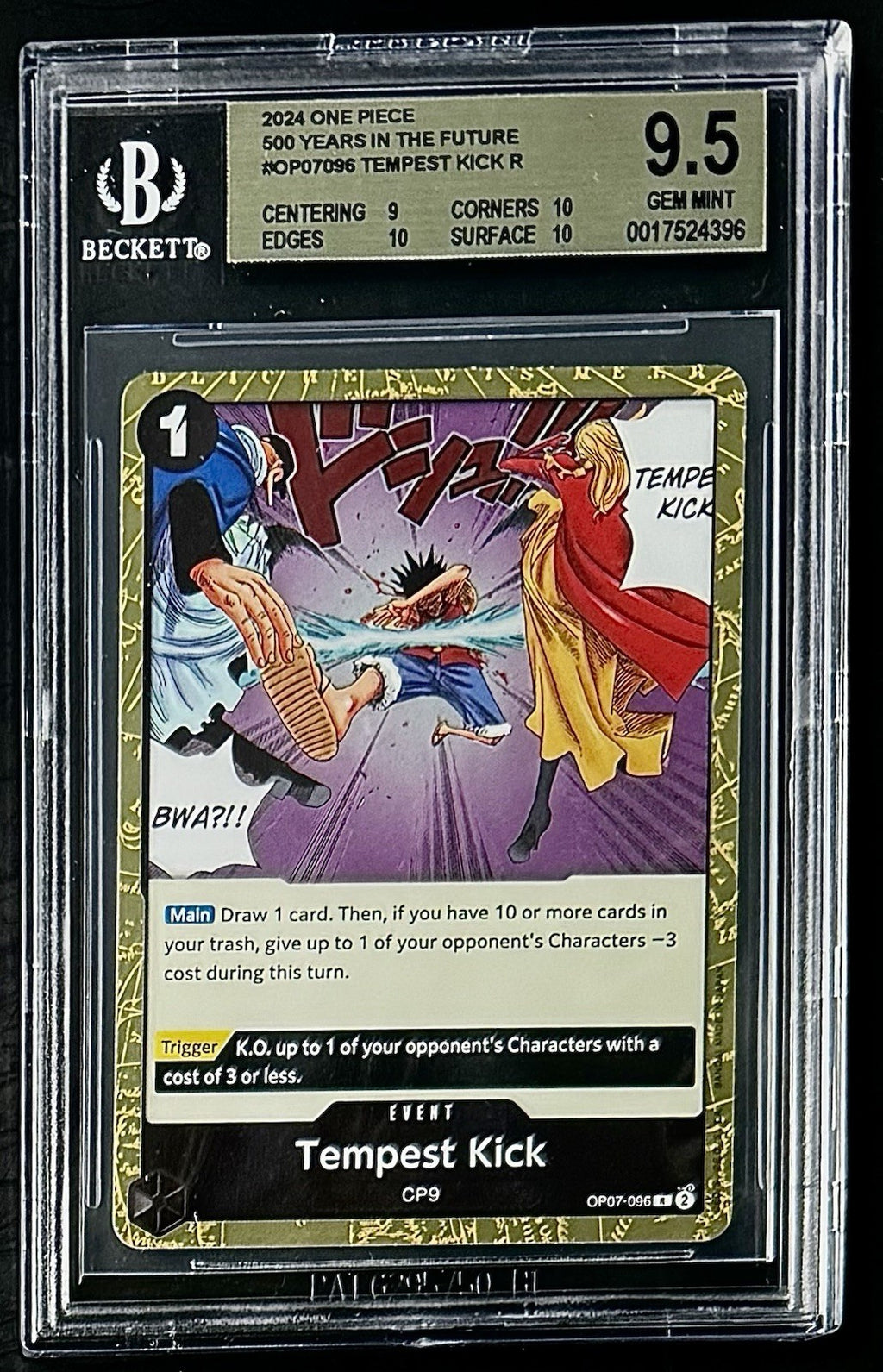 BGS 9.5 One Piece OP07-096 R Tempest Kick - English - 500 Years in the Future
