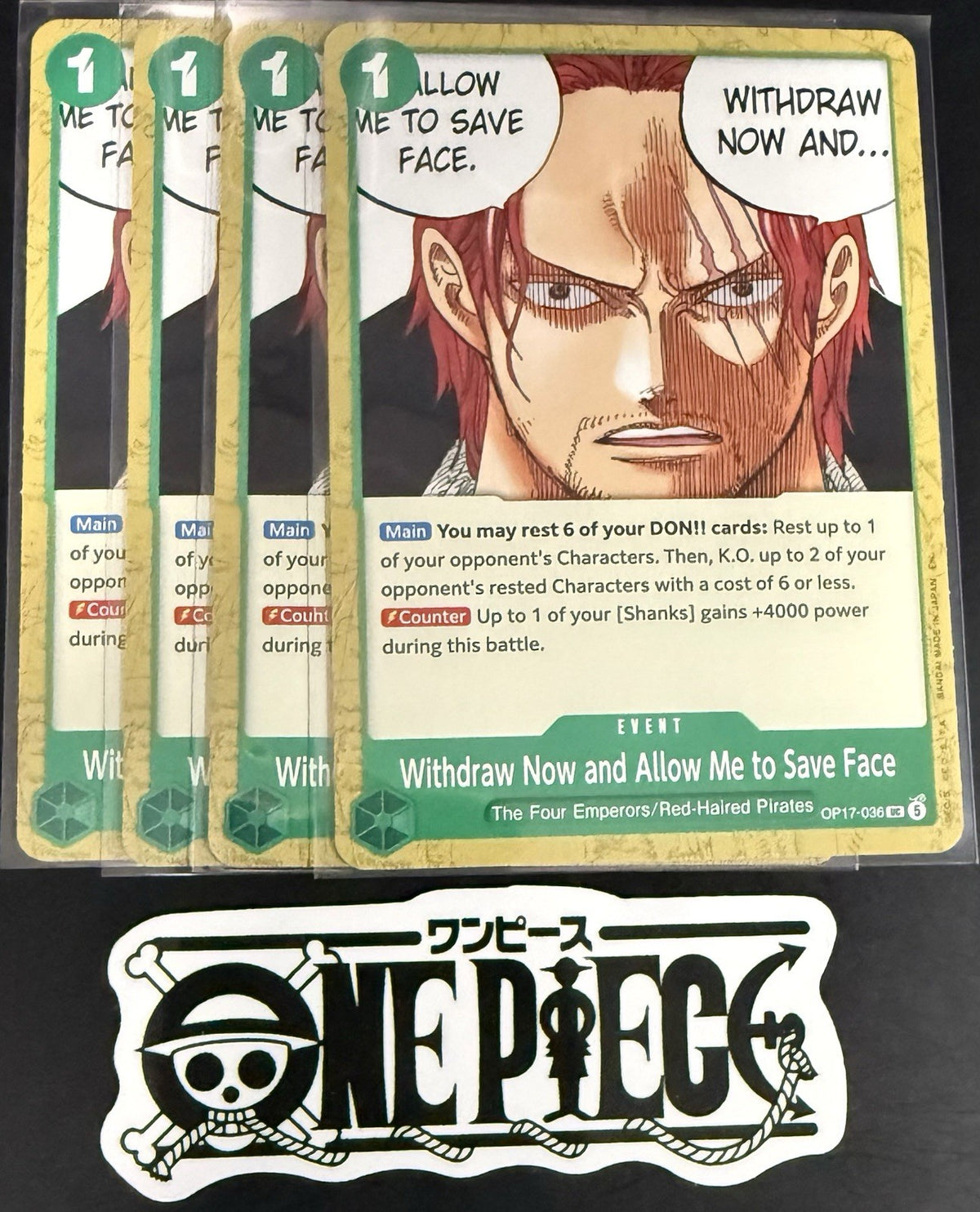 4x One Piece OP17-036 UC - Withdraw Now.. - EN - Regular - Play Set - TCG - NM/M