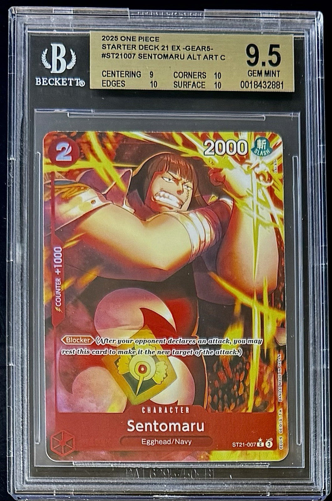 BGS 9.5 One Piece ST21-007 C* - Sentomaru - Alt Art - EN - EX Gear5
