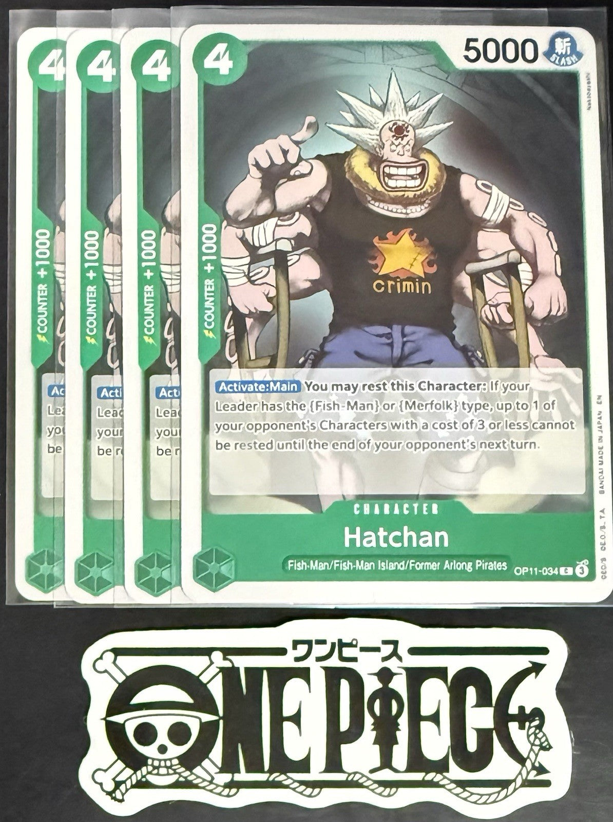 4 x One Piece OP11-034 C Hatchan - ENG - Regular - Playset - TCG - NM/M
