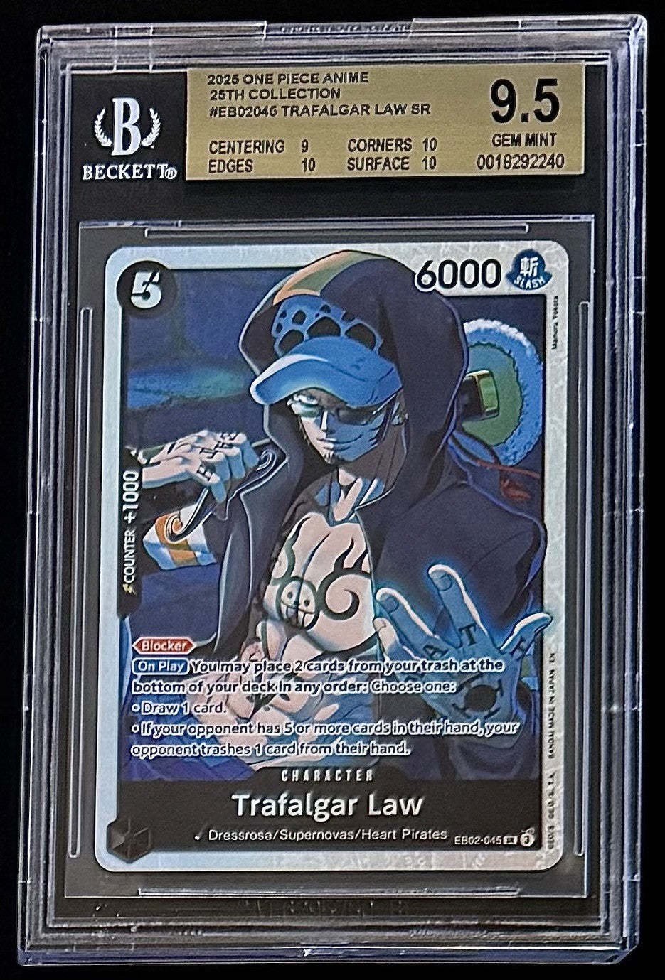 BGS 9.5 One Piece EB02-045 SR Trafalgar Law - English - 25th Collection - Graded