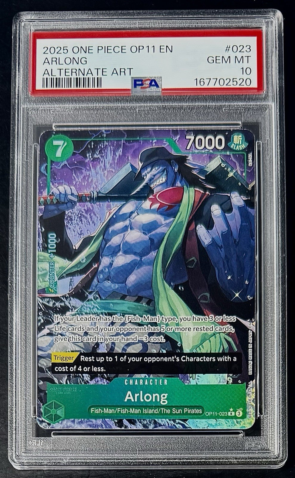 PSA 10 One Piece OP11-023 R* - Arlong - Alt Art - EN - Divine Speed