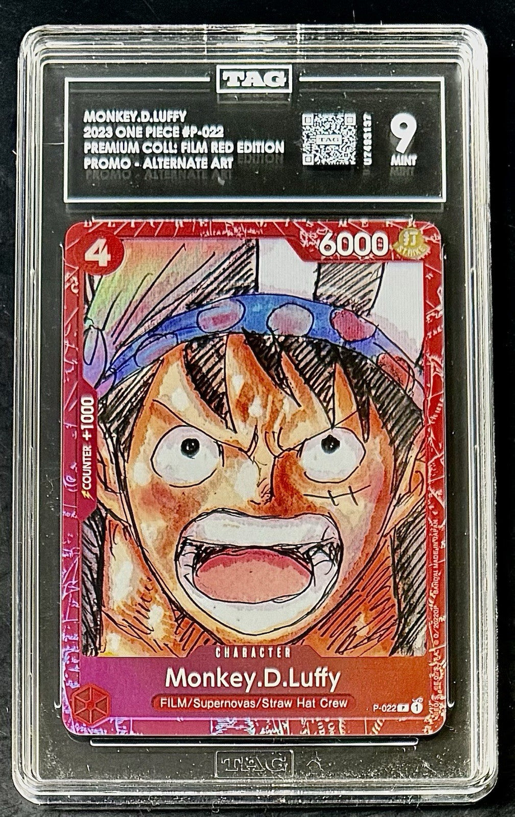 TAG 9 One Piece P-022 P - Monkey.D.Luffy - Alt Art - EN - Foil- Film Red Edition