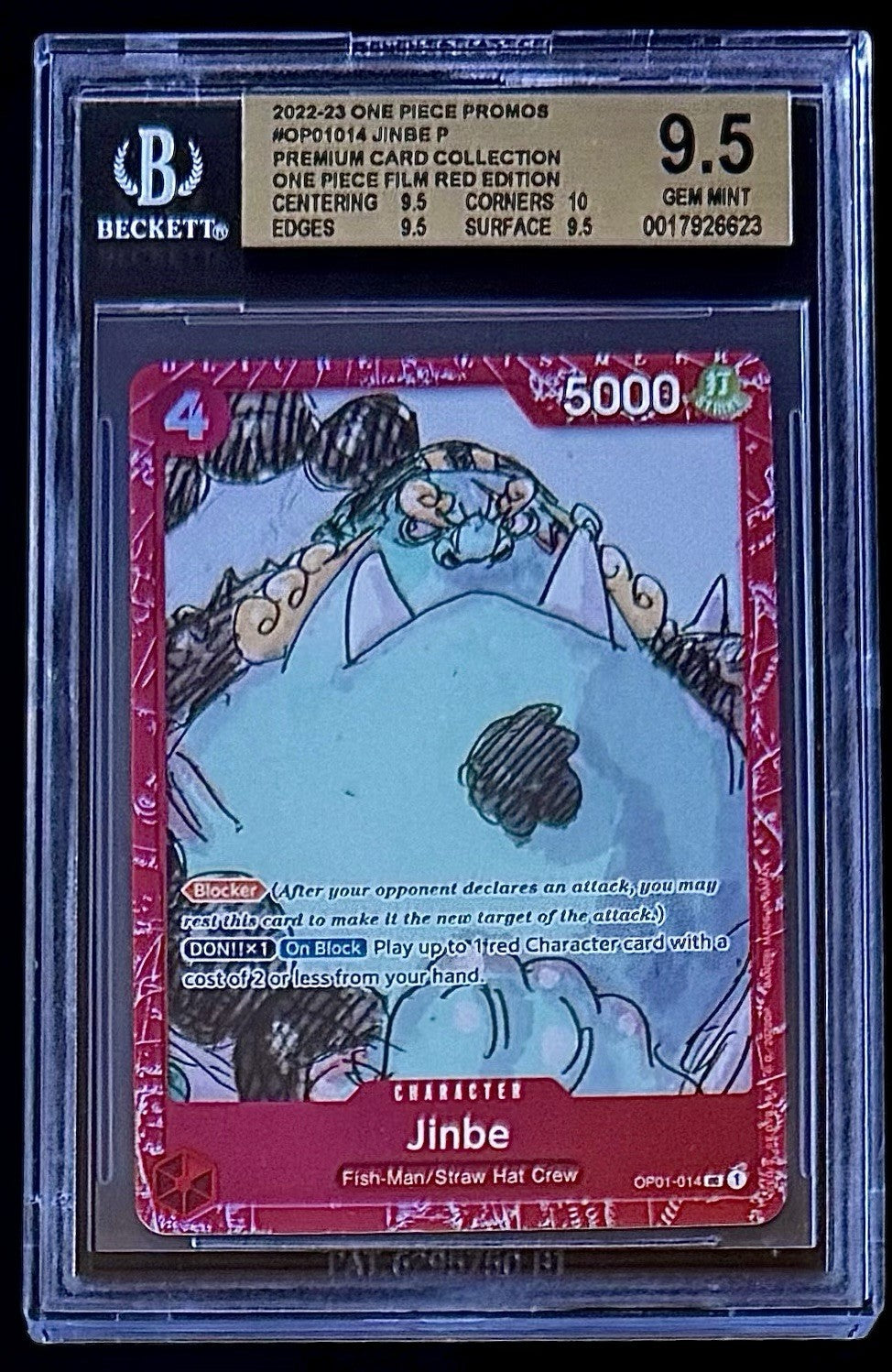 BGS 9.5 One Piece OP01-014 UC - Jinbe - EN - Film Red Edition Edition