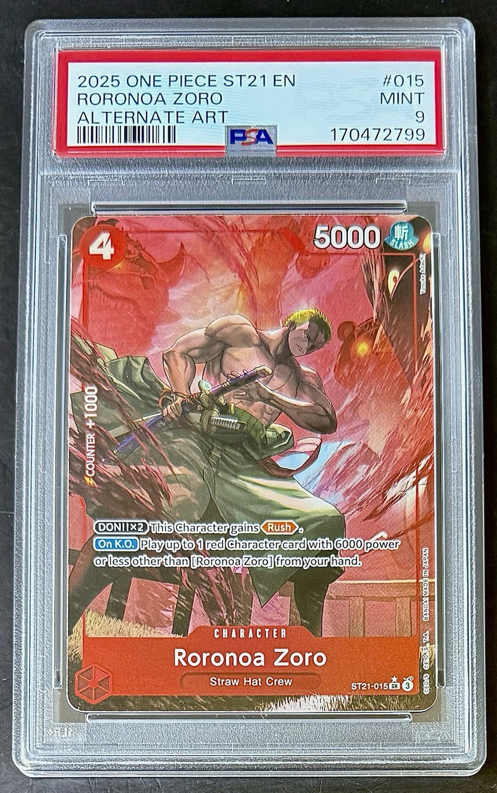PSA 9 One Piece ST21-015 SR* - Roronoa Zoro - Alt Art - EN - Foil - GEAR5
