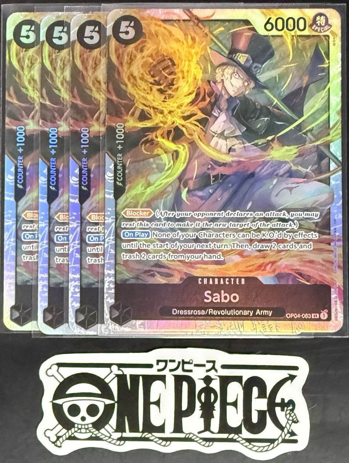 4x One Piece OP04-083 SR - Sabo - EN - Foil - TCG - Play Set - NM/M