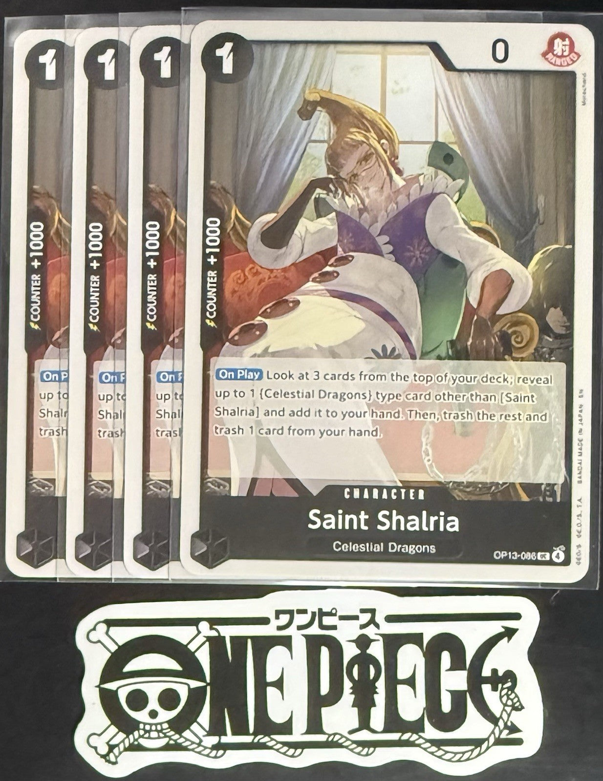 4x One Piece OP13-086 UC Saint Shalria - ENG - Regular - Playset - TCG - NM/M