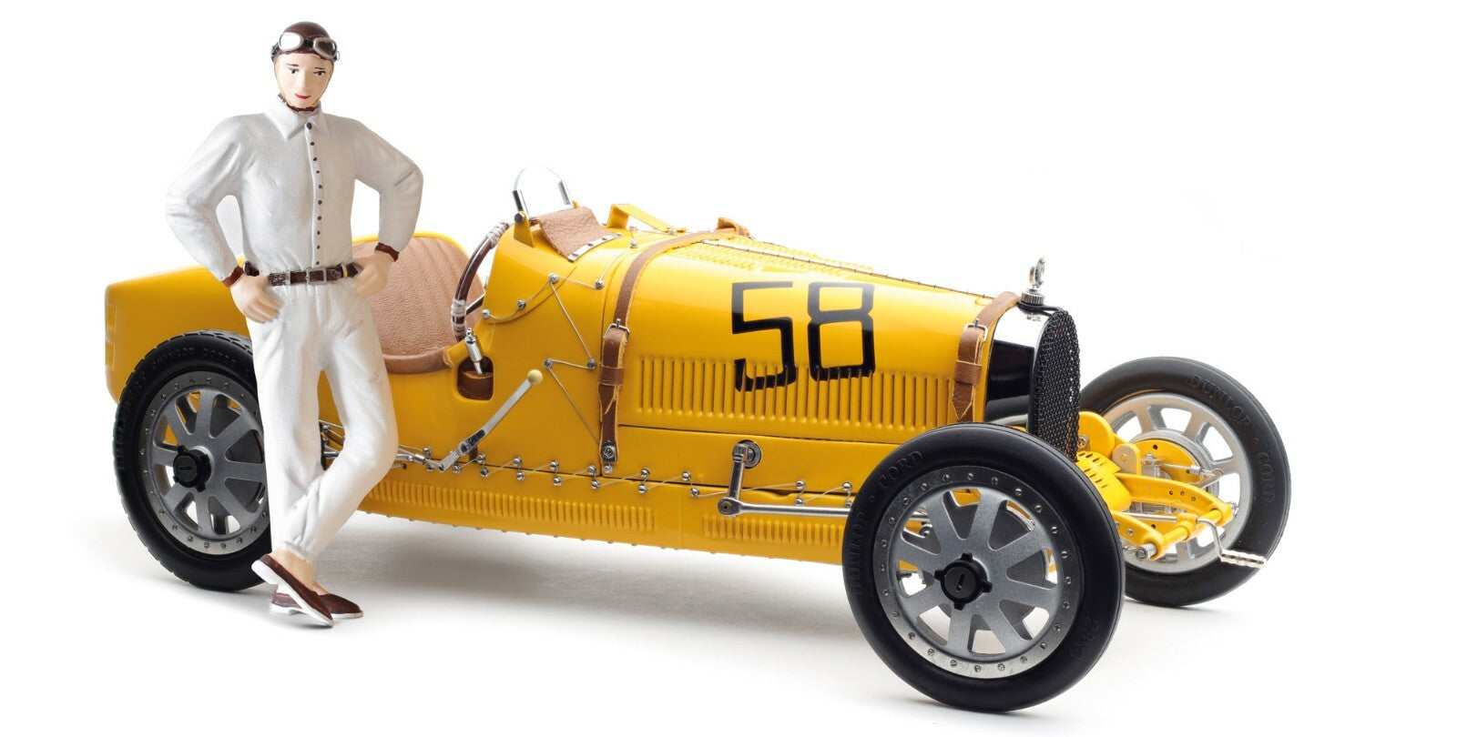 CMC M-100-017 - Bugatti Type 35 Grand Prix, Yellow Livery w/ Female Racer, 1:18