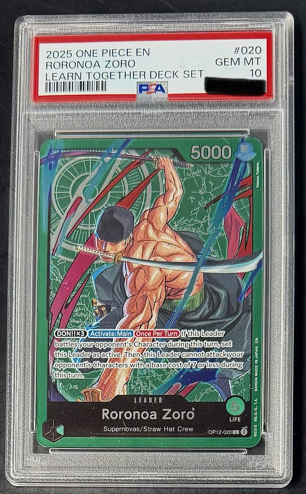 PSA 10 One Piece OP12-020 L - Roronoa Zoro - EN - Foil - Learn Together - Graded