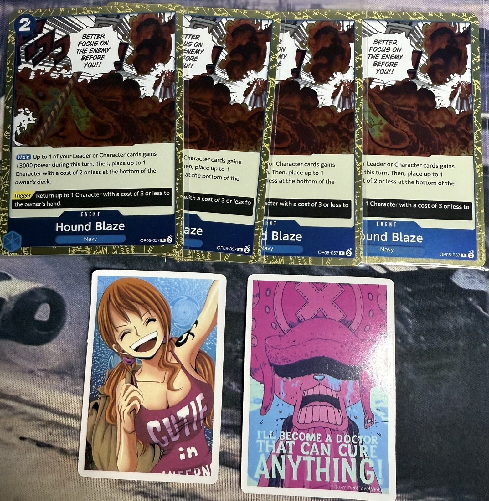 4x One Piece OP05-057 R - Hound Blaze - Foil - EN- Playset - TCG - NM/M