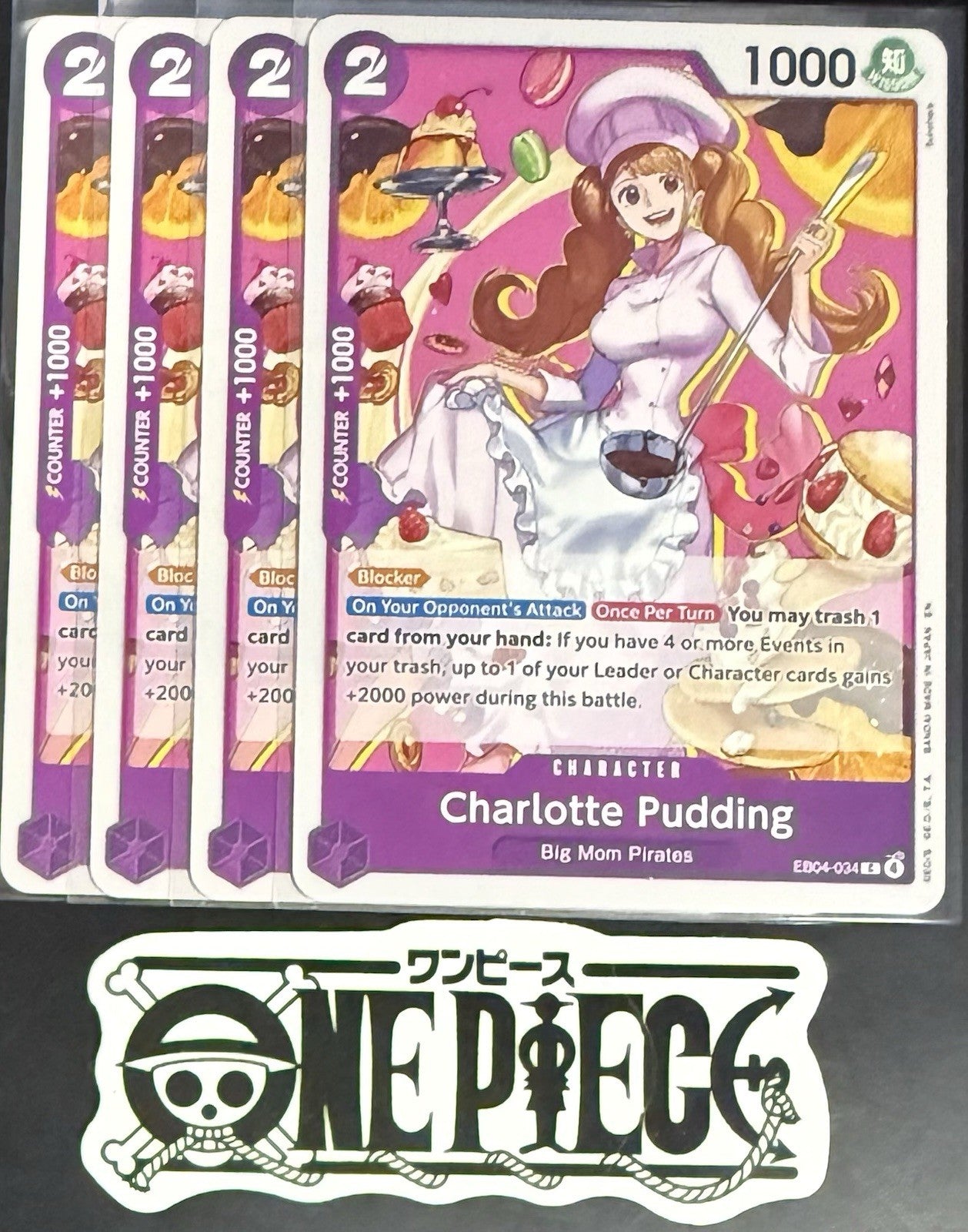 4x One Piece EB04-034 C Charlotte Pudding - ENG - Regular - Play Set - TCG -NM/M