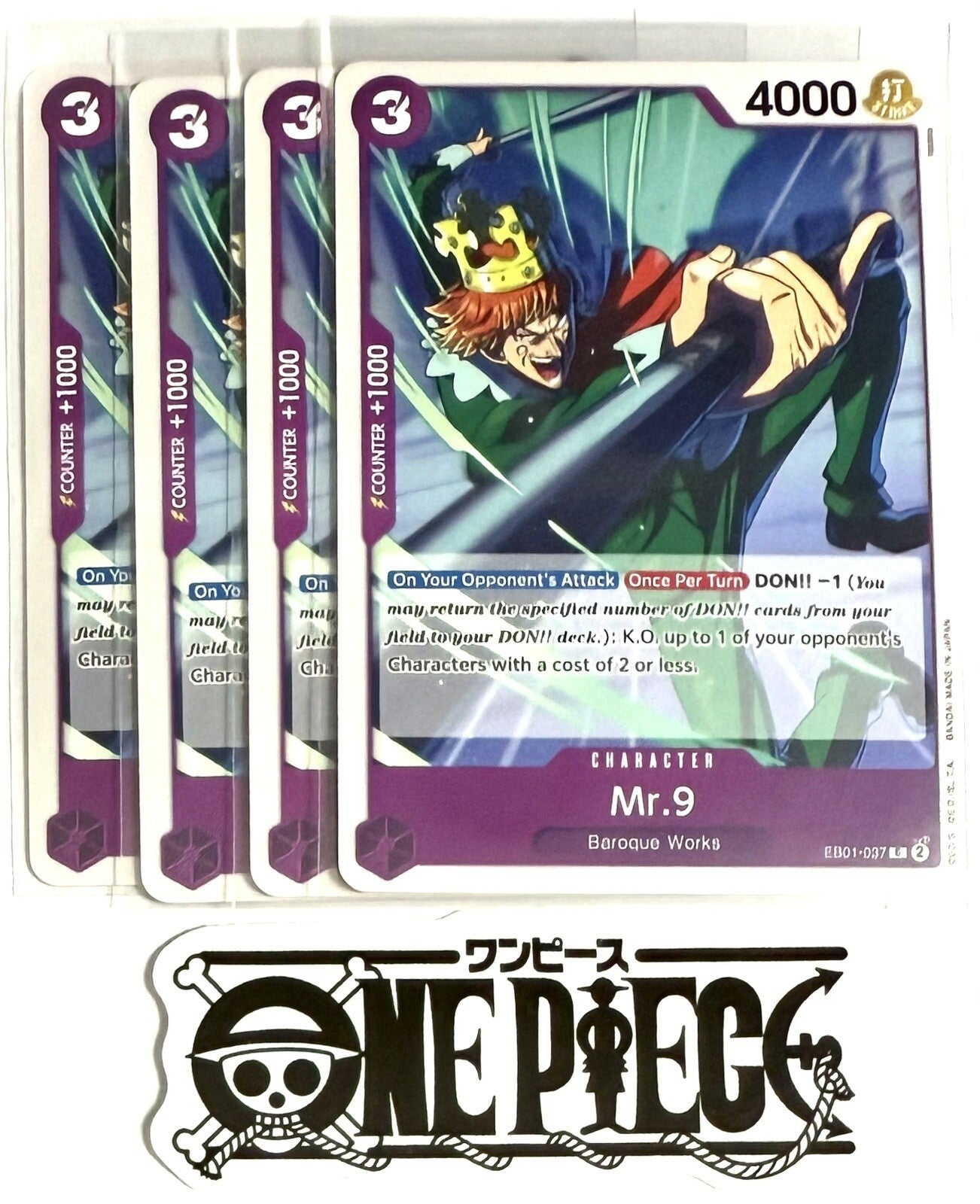 4x One Piece EB01-037 C Mr.9 - ENG - Regular - Play Set - TCG - NM/M