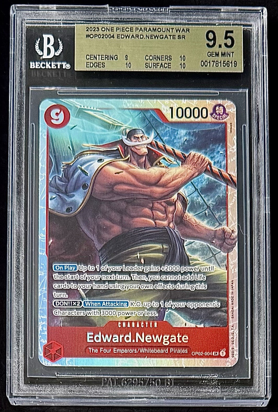 BGS 9.5 One Piece OP02-004 SR Edward.Newgate - English - Paramount War - Graded