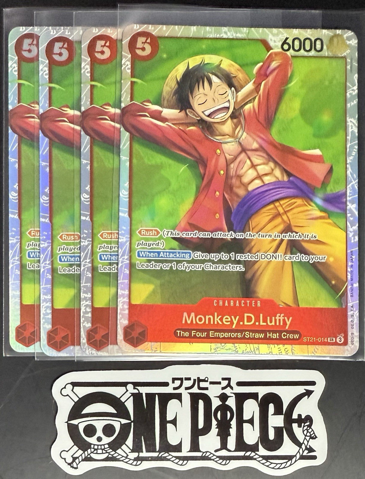 4x One Piece ST21-014 SR - Monkey.D.Luffy - EN - Foil - Playset - TCG - NM/M
