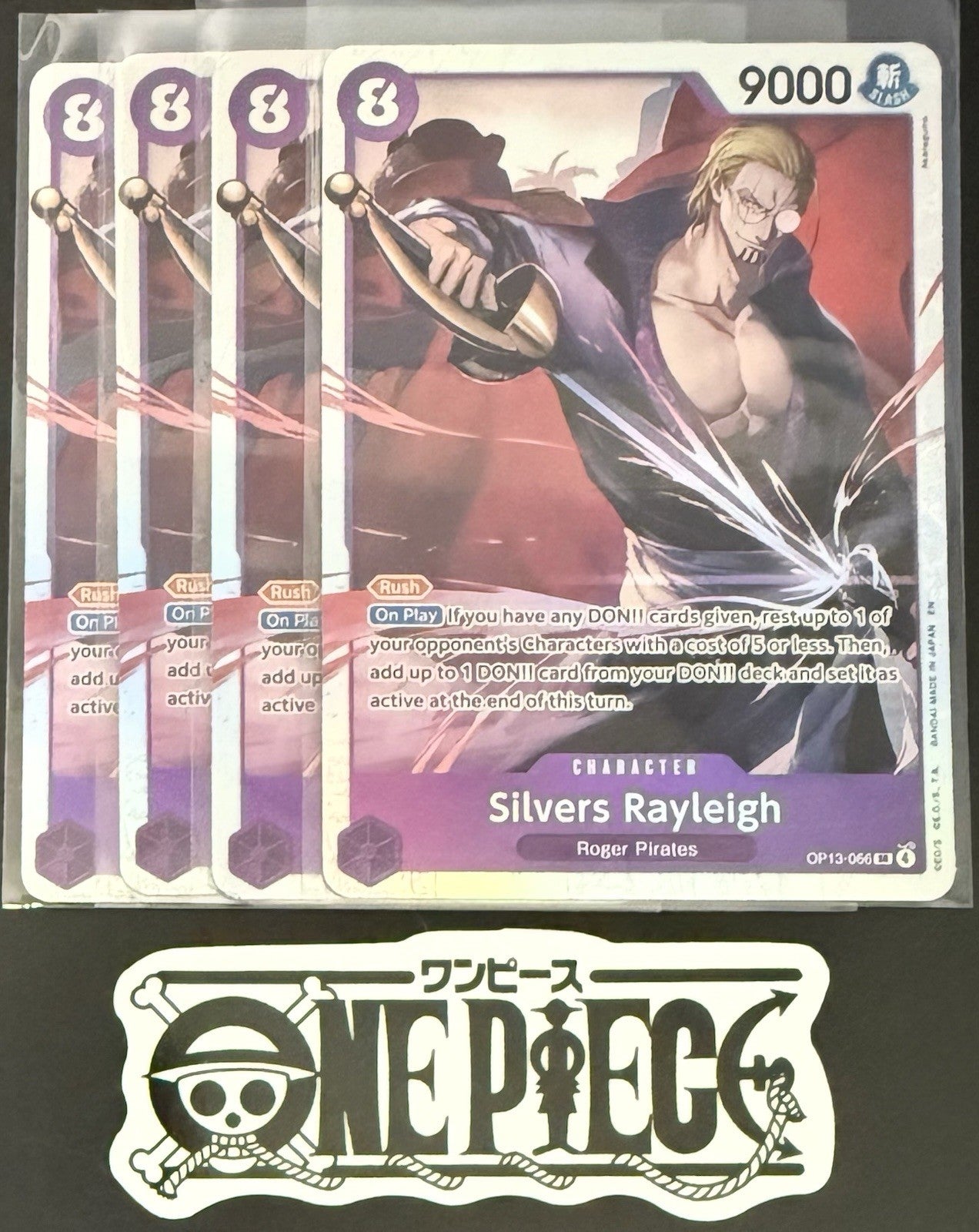 4x One Piece OP13-066 SR - Silvers Rayleigh - EN - Foil - Playset - TCG - NM/M