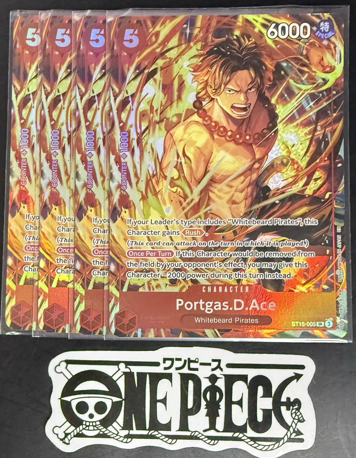 4x One Piece ST15-005 SR - Portgas.D.Ace - EN - Foil - Play Set - NM/M