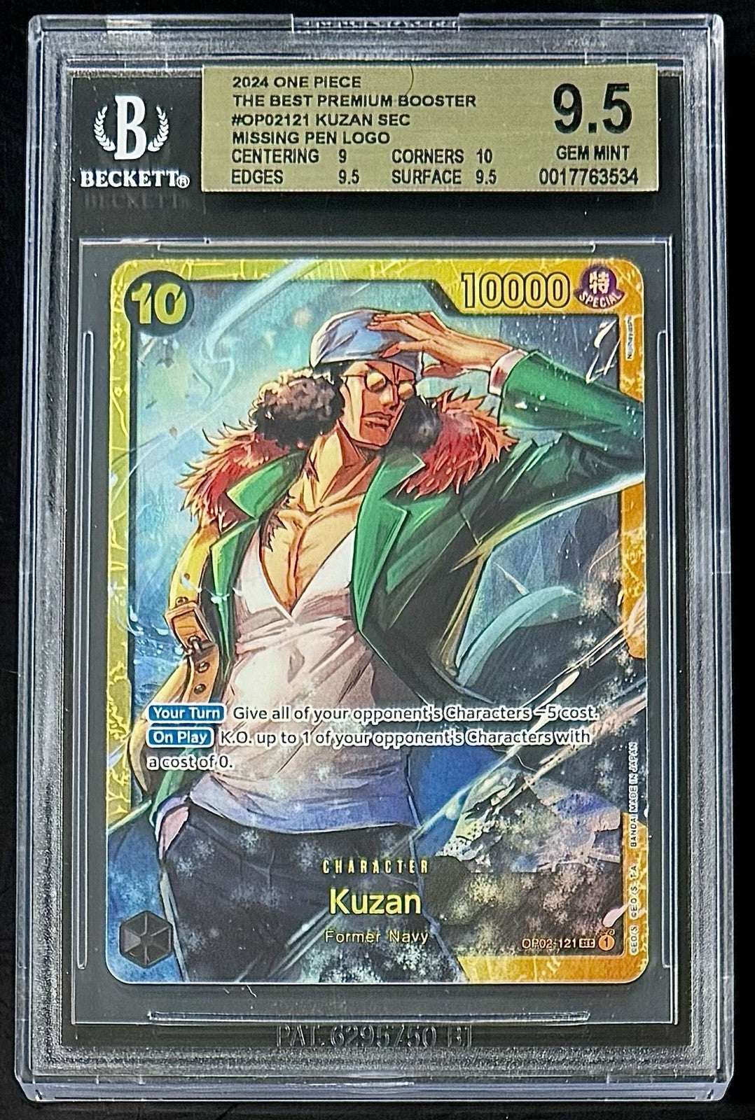BGS 9.5 One Piece OP02-121 SEC Kuzan - English - Foil - PRB01 - Graded