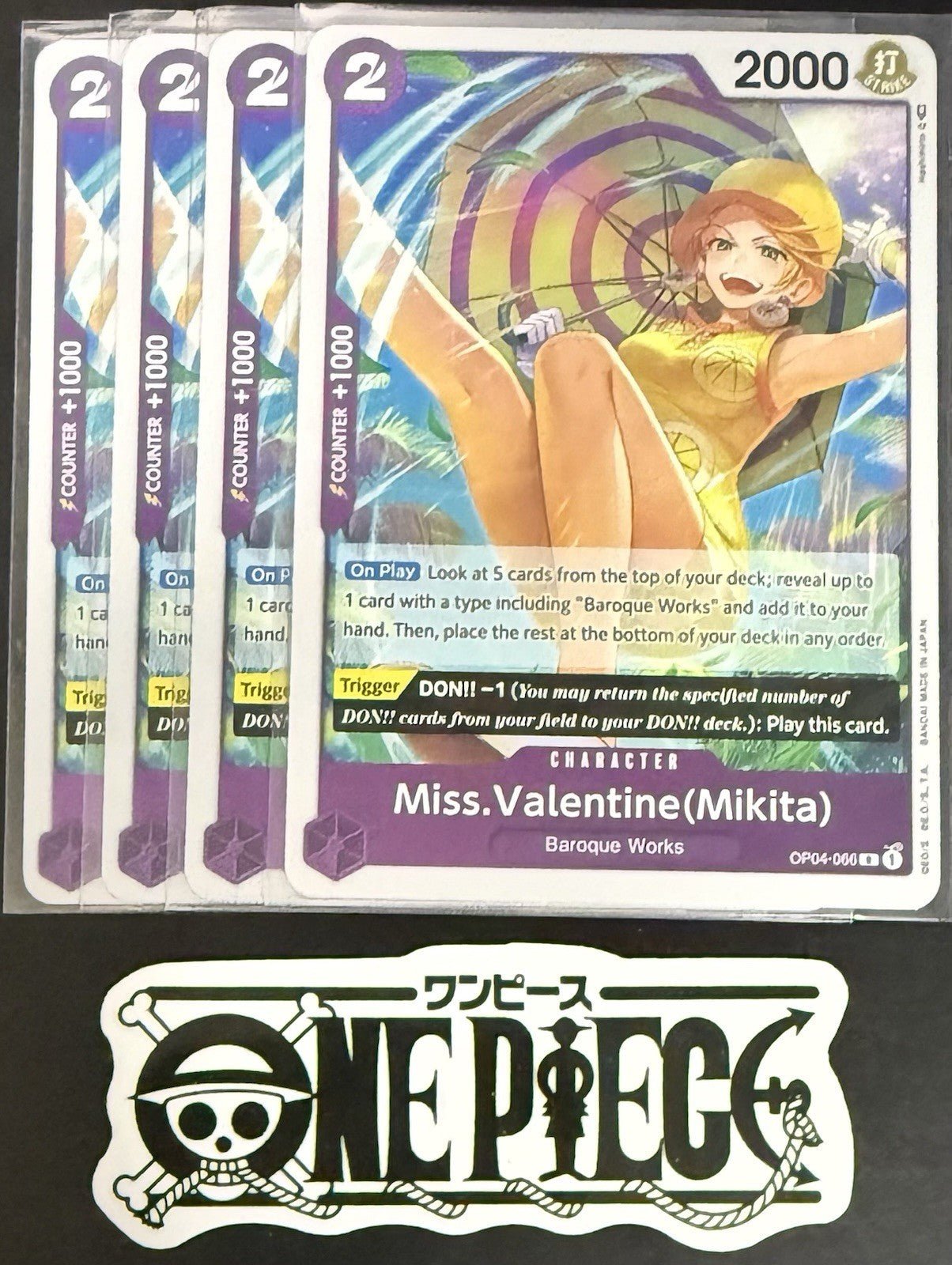 4x One Piece OP04-066 R - Miss. Valentine(Mikita) - EN - Foil - Play Set - NM/M