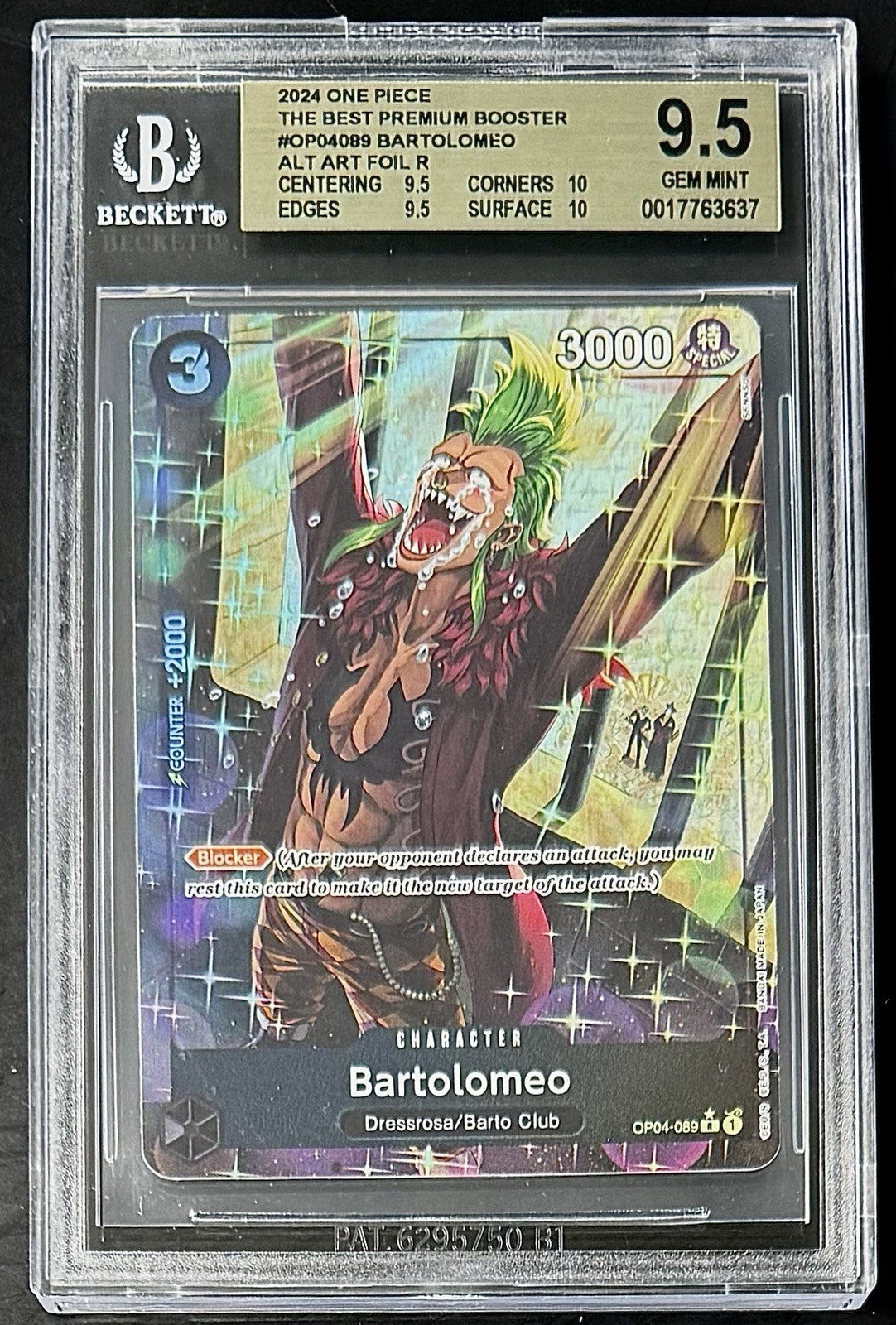 BGS 9.5 One Piece OP04-089 R* Bartolomeo Alt Art Foil - English - PRB01 - Graded