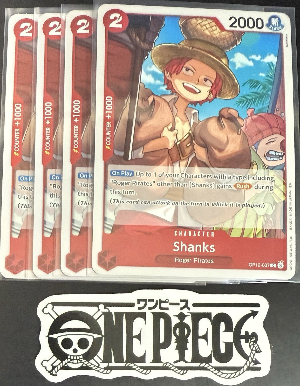 4 x One Piece OP12-007 C Shanks - ENG - Regular - Playset - NM/M