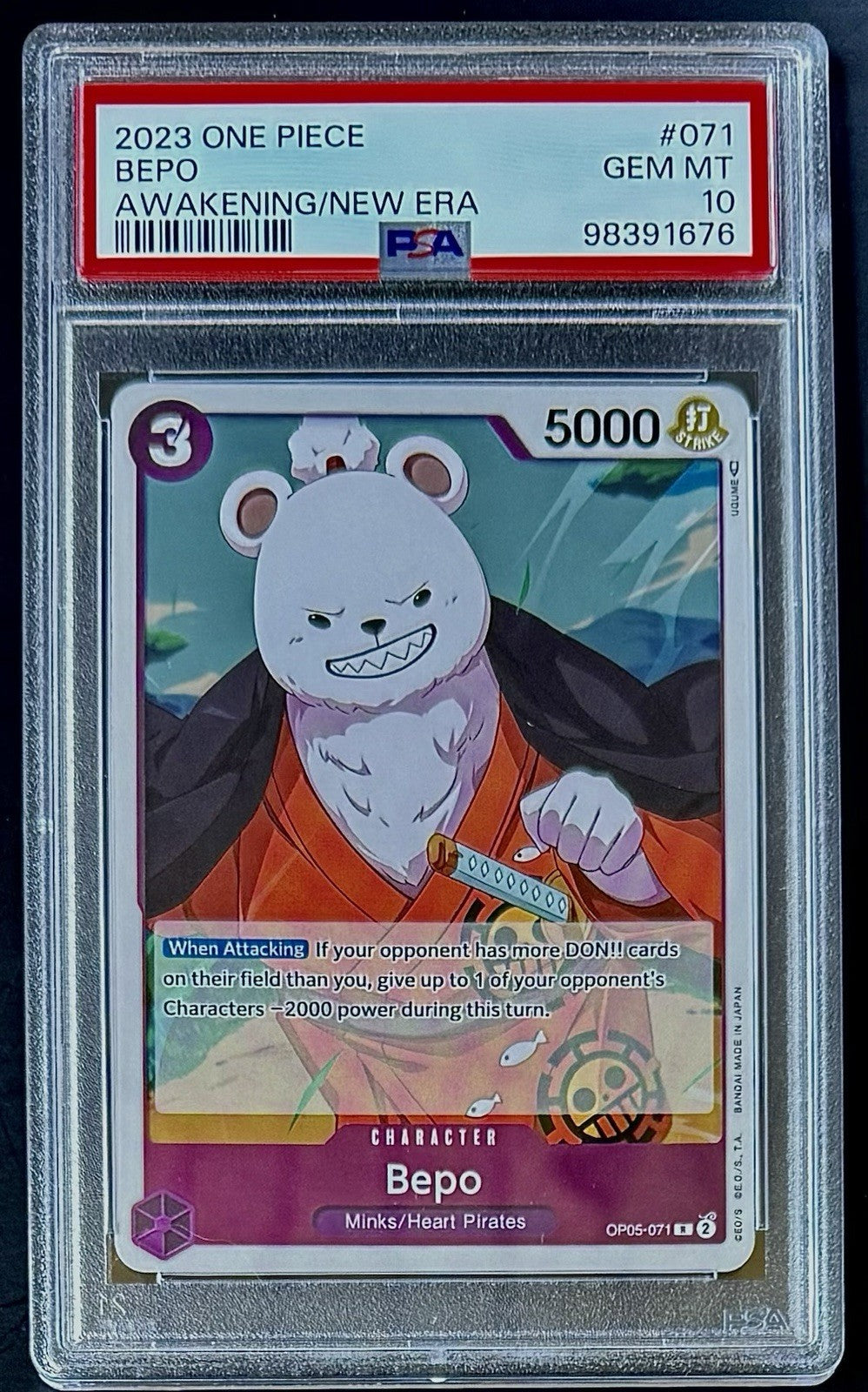 PSA 10 One Piece OP05-071 R - Bepo - EN - Awakening of the New Era - Graded