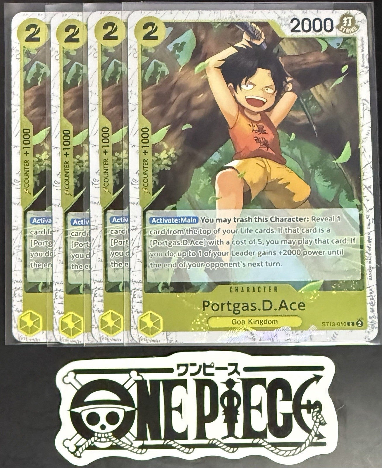 4 x One Piece ST13-010 C Portgas.D.Ace - English - PRB02 Foil - Playset - NM/M