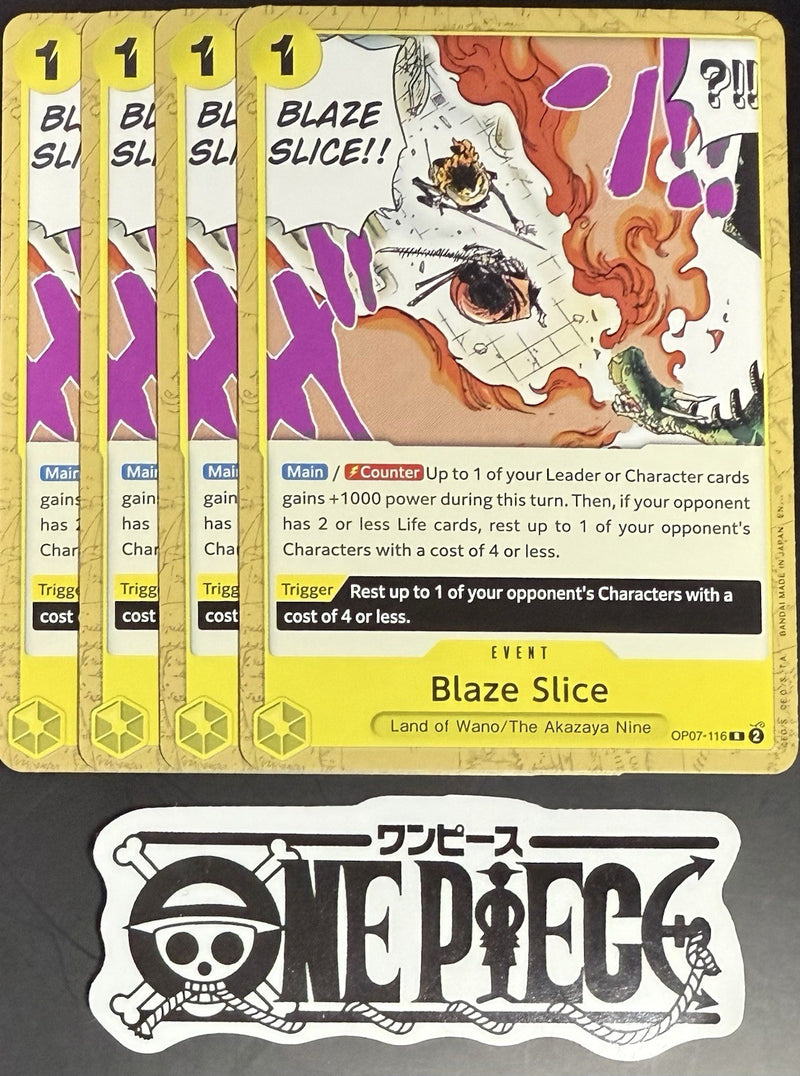 4x One Piece OP07-116 R Blaze Slice - English - Regular - Playset -ST28 - NM/M