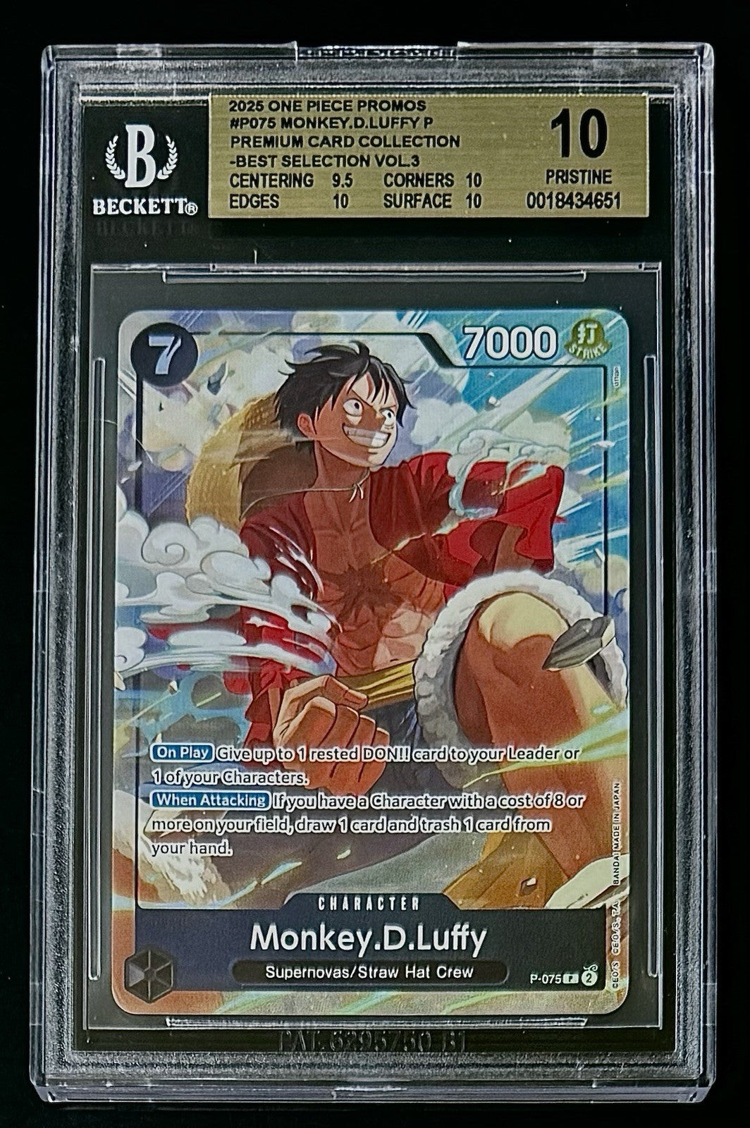 BGS 10 One Piece P-075 P Monkey.D.Luffy - EN - Foil -Best Selection Vol.3-Graded