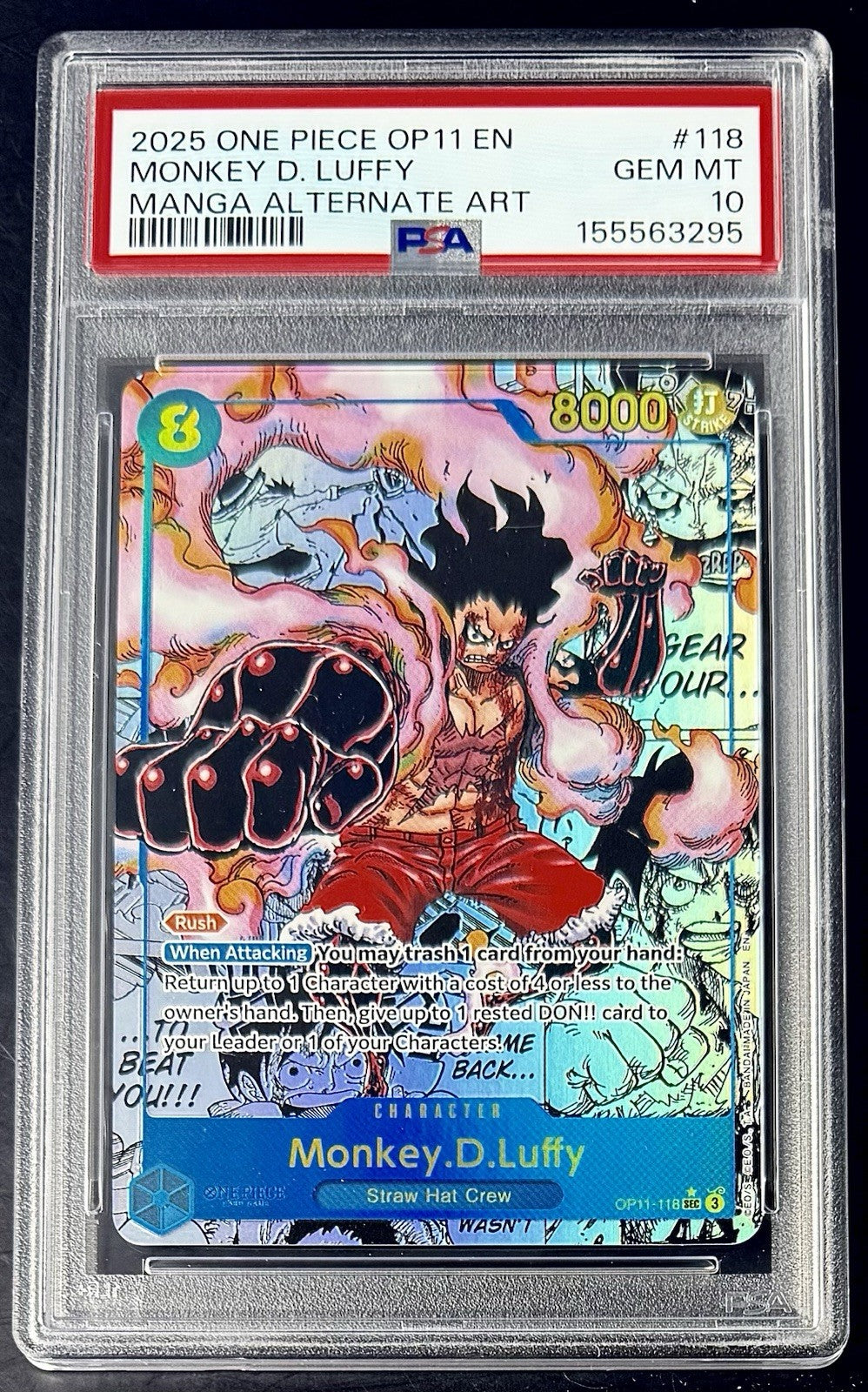 PSA 10 One Piece OP11-118 SEC* - Monkey.D.Luffy - Manga  Alt Art - EN
