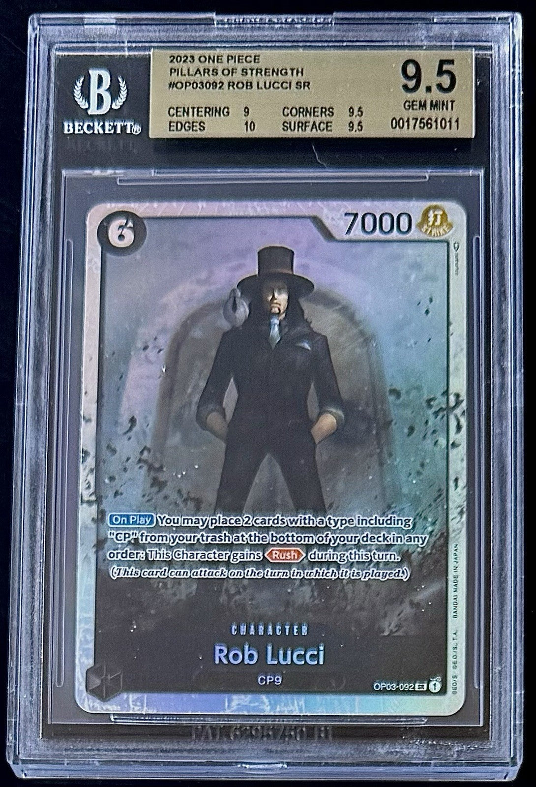 BGS 9.5 One Piece OP03-092 SR Rob Lucci - English - Pillars of Strength - Graded