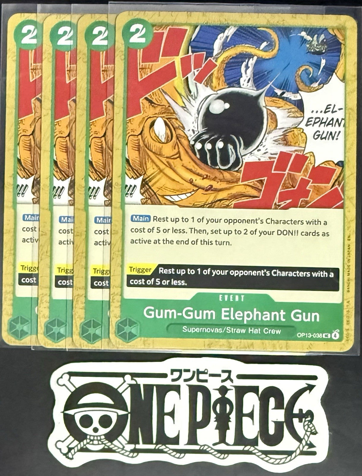 4x One Piece OP13-038 UC Gum-Gum Elephant - ENG - Regular - Playset - TCG - NM/M